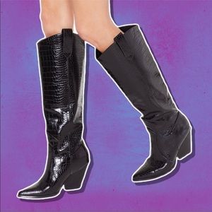 Nasty Gal Tall Black Faux Croc Cowboy boots